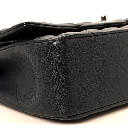 Caviar Quilted Jumbo Double Flap Navy Blue
