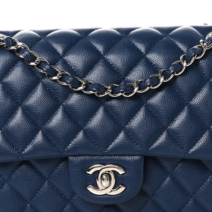 Caviar Quilted Medium Double Flap Navy