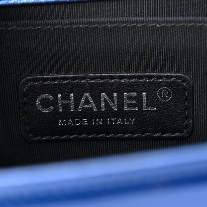 Metallic Patent Quilted Medium Boy Flap Blue
