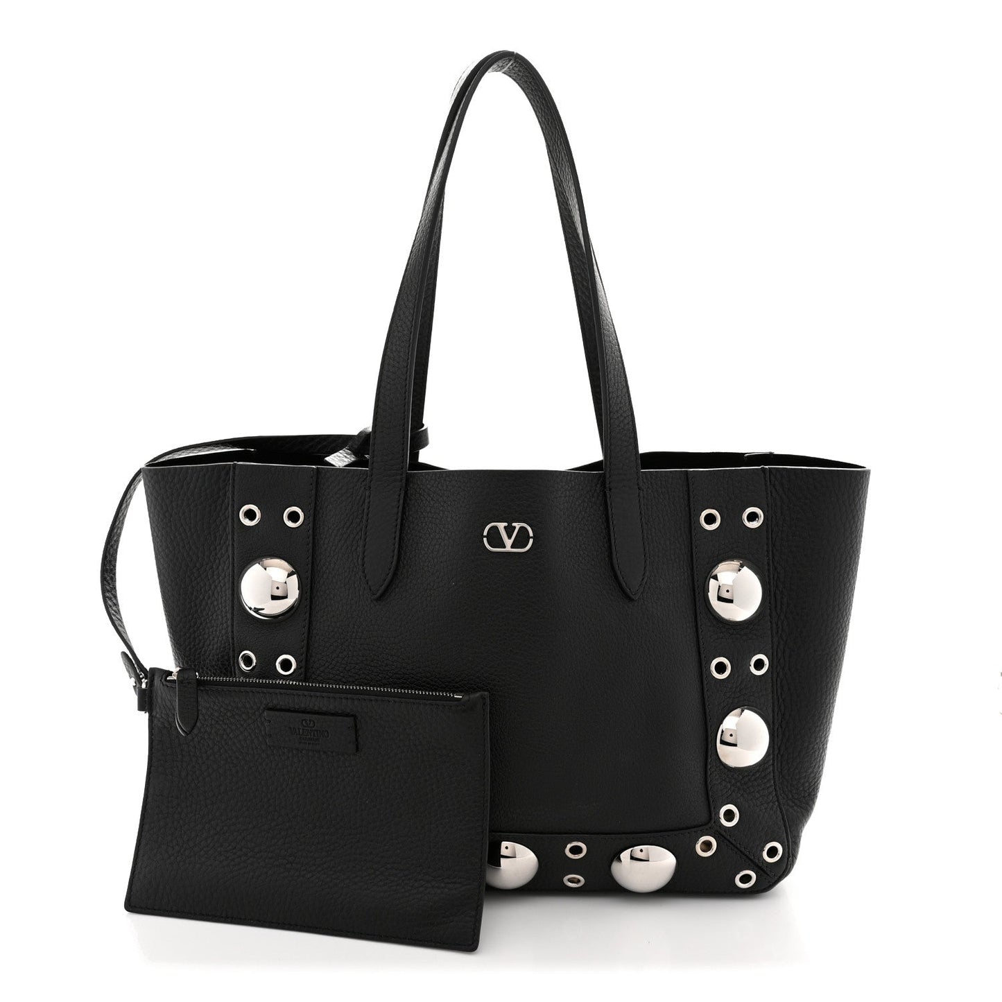 Grainy Calfskin Studded Small Nellcote Shopping Tote Black