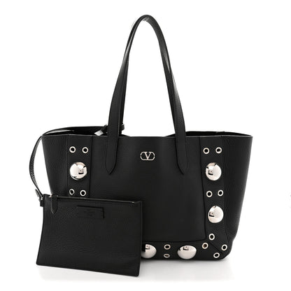 Grainy Calfskin Studded Small Nellcote Shopping Tote Black