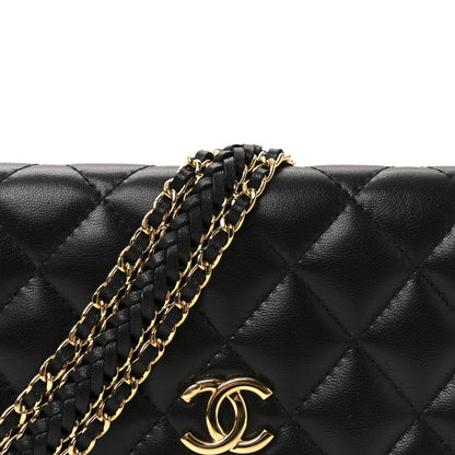 Lambskin Quilted Flap Shoulder Bag Chain Black