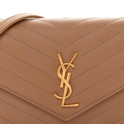 Grain De Poudre Matelasse Chevron Monogram Envelope Chain Wallet Cork