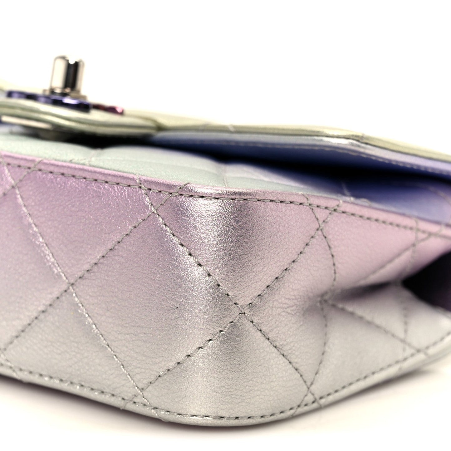 Gradient Metallic Calfskin Quilted Clutch Silver Blue Yellow Purple