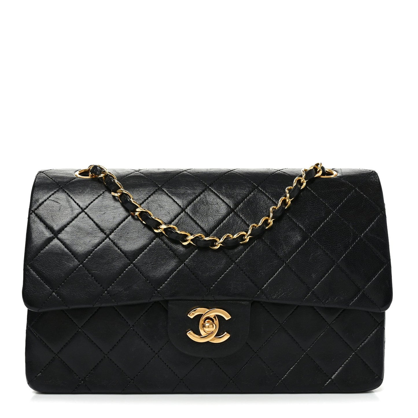 Lambskin Quilted Medium Double Flap Black