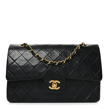 Lambskin Quilted Medium Double Flap Black