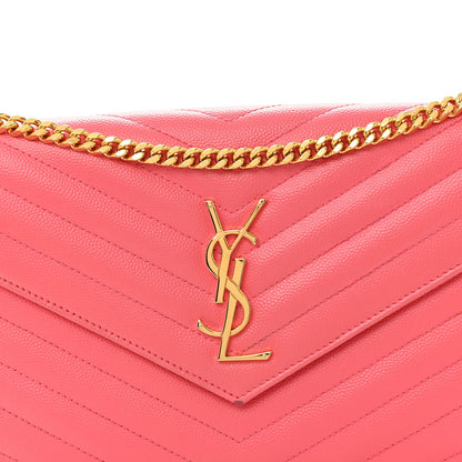 Grain De Poudre Matelasse Chevron Monogram Chain Wallet Rose Clair