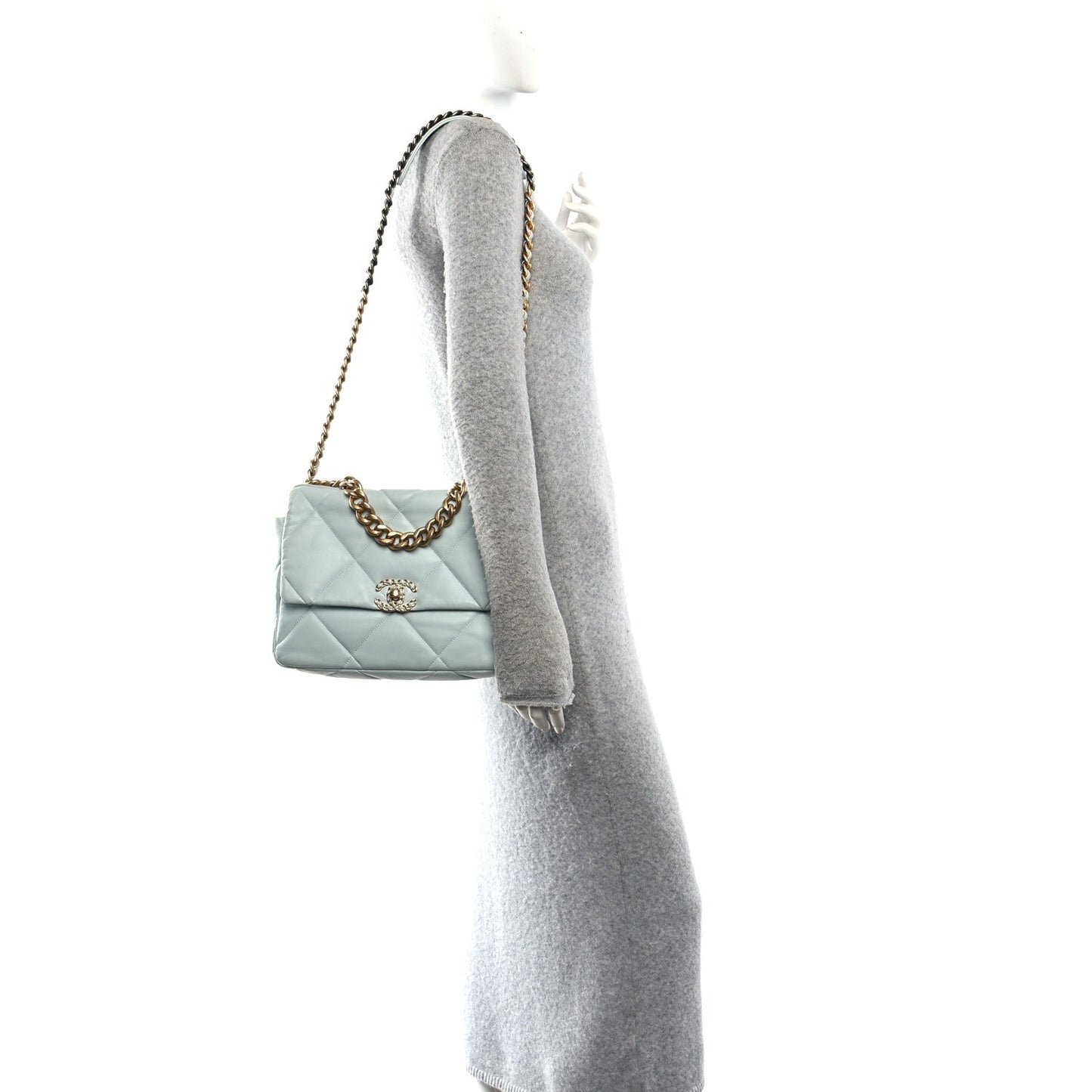Lambskin Quilted Large Chanel 19 Flap Light Blue
