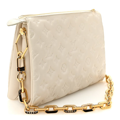 Lambskin Embossed Monogram Coussin PM Beige Cream