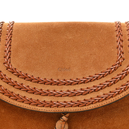 Suede Braided Medium Hudson Double Carry Shoulder Bag Caramel