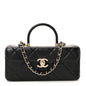 Shiny Calfskin Quilted Top Handle Box Bag Black