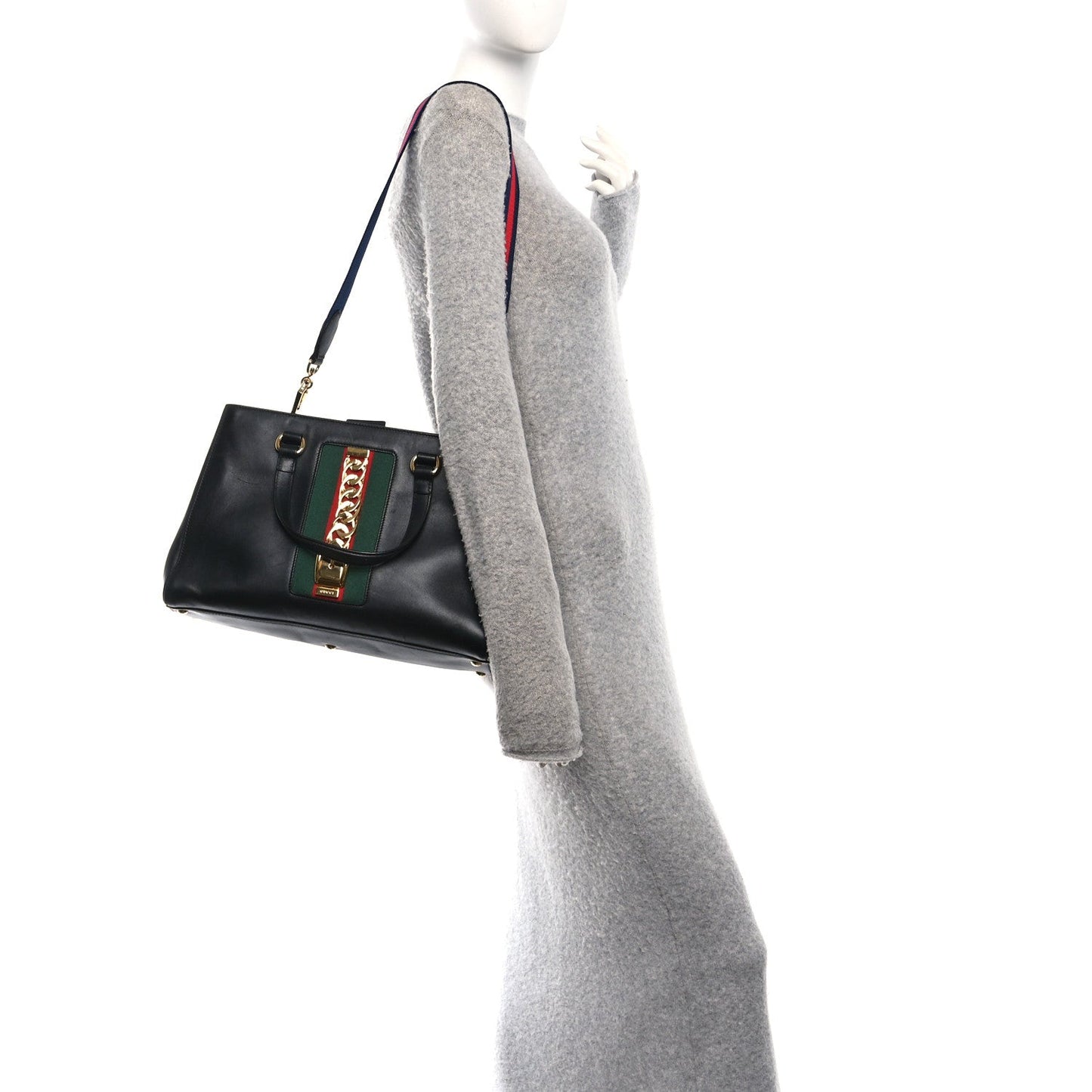 Calfskin Large Sylvie Top Handle Tote Black