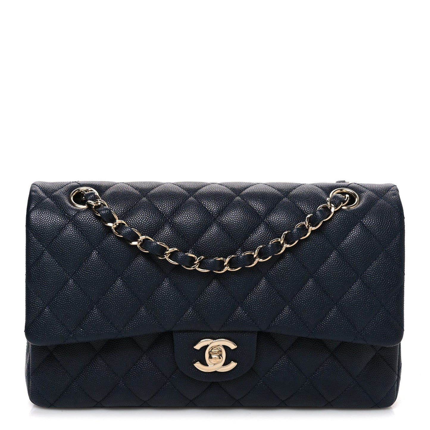 Caviar Quilted Medium Double Flap Navy