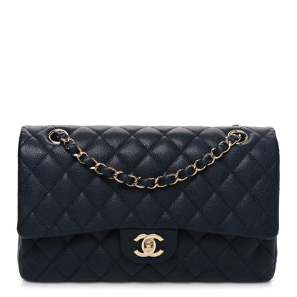 Caviar Quilted Medium Double Flap Navy