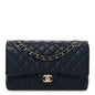 Caviar Quilted Medium Double Flap Navy
