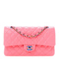 Caviar Quilted Rainbow Medium Double Flap Coral Pink