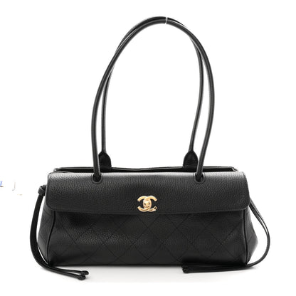 Grained Calfskin Stitched Urban Essentials Small Shopping Bag Black