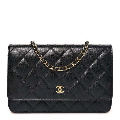 Caviar Quilted Wallet on Chain WOC Black