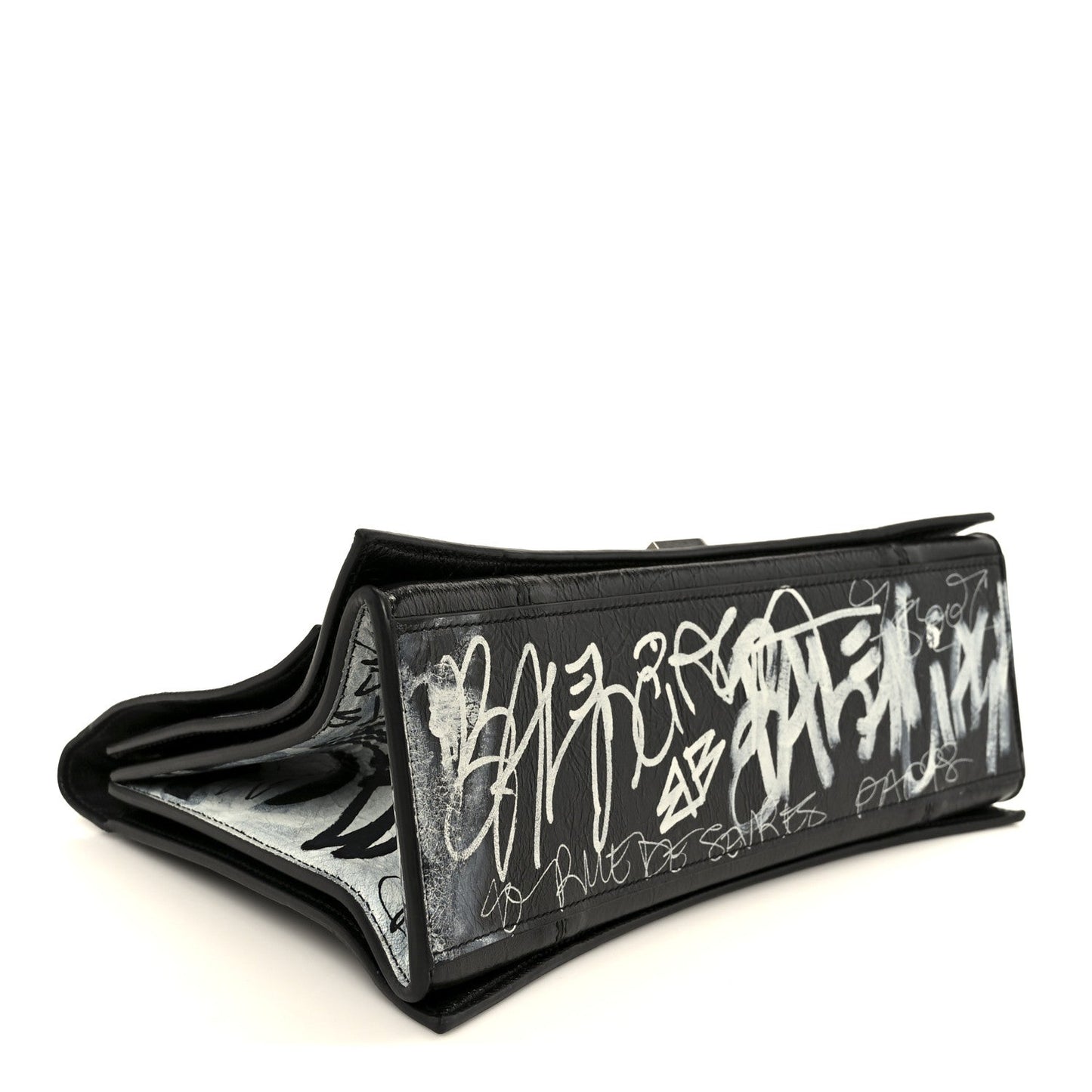 Agneau Arena Graffiti Medium Crush Chain Bag Black White