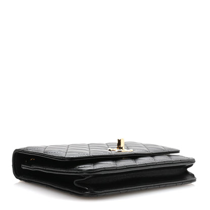 Lambskin Quilted Trendy CC Wallet On Chain WOC Black