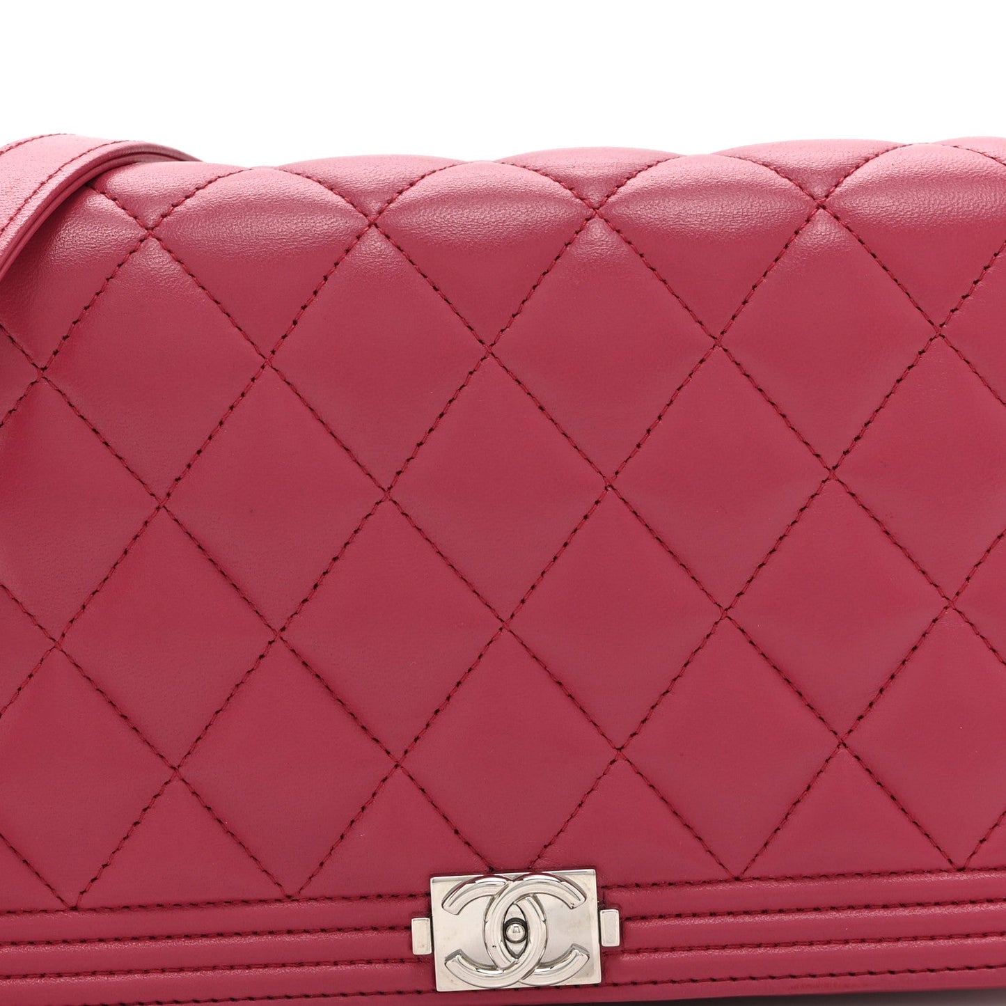 Lambskin Quilted Boy Wallet On Chain WOC Dark Fuchsia