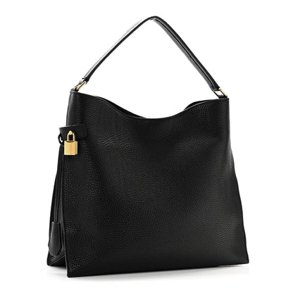 Pebbled Calfskin Small Alix Padlock Zip Hobo Bag Black