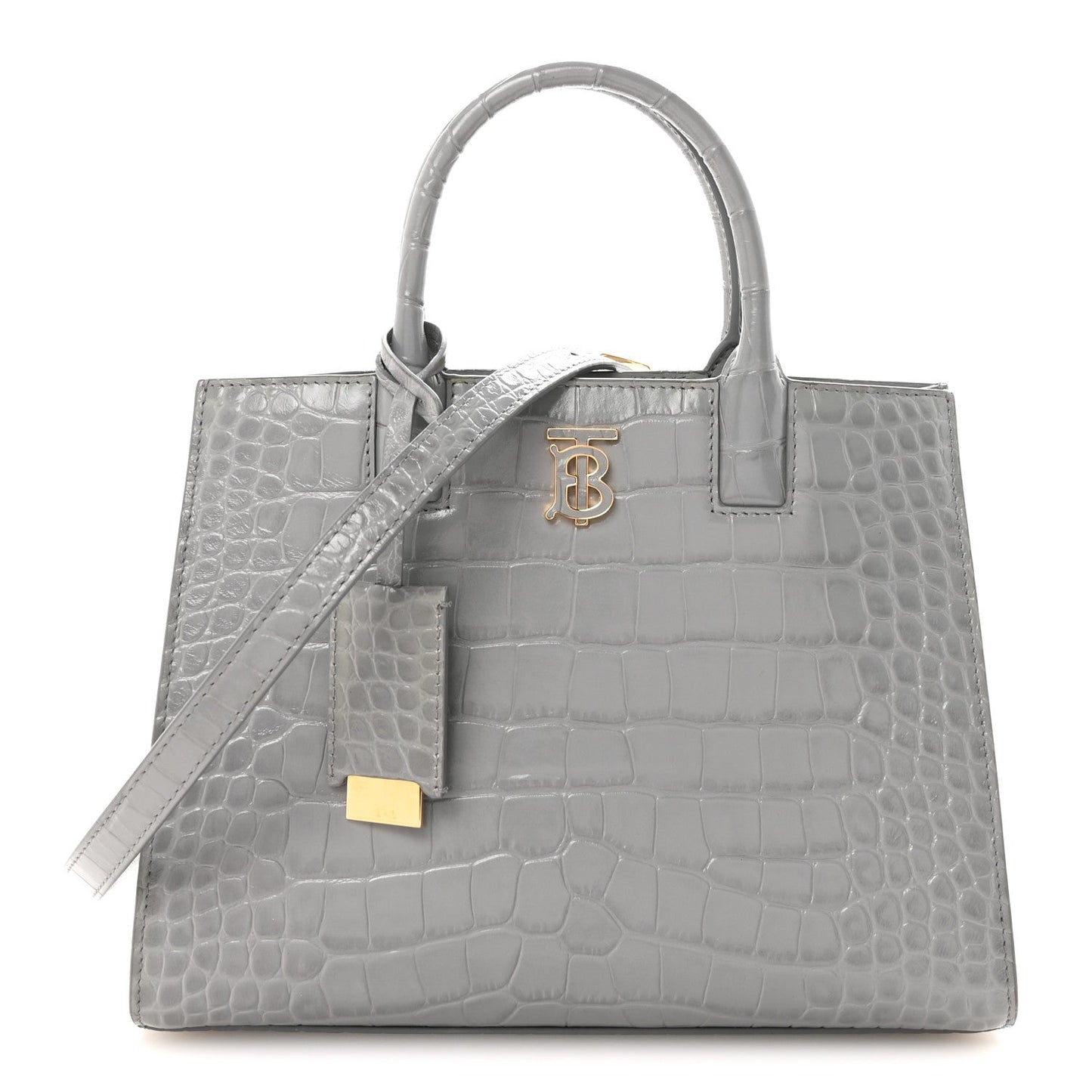 Crocodile Embossed Calfskin Mini Frances Tote Cloud Grey