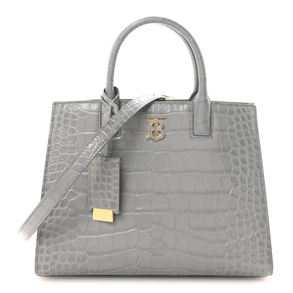 Crocodile Embossed Calfskin Mini Frances Tote Cloud Grey