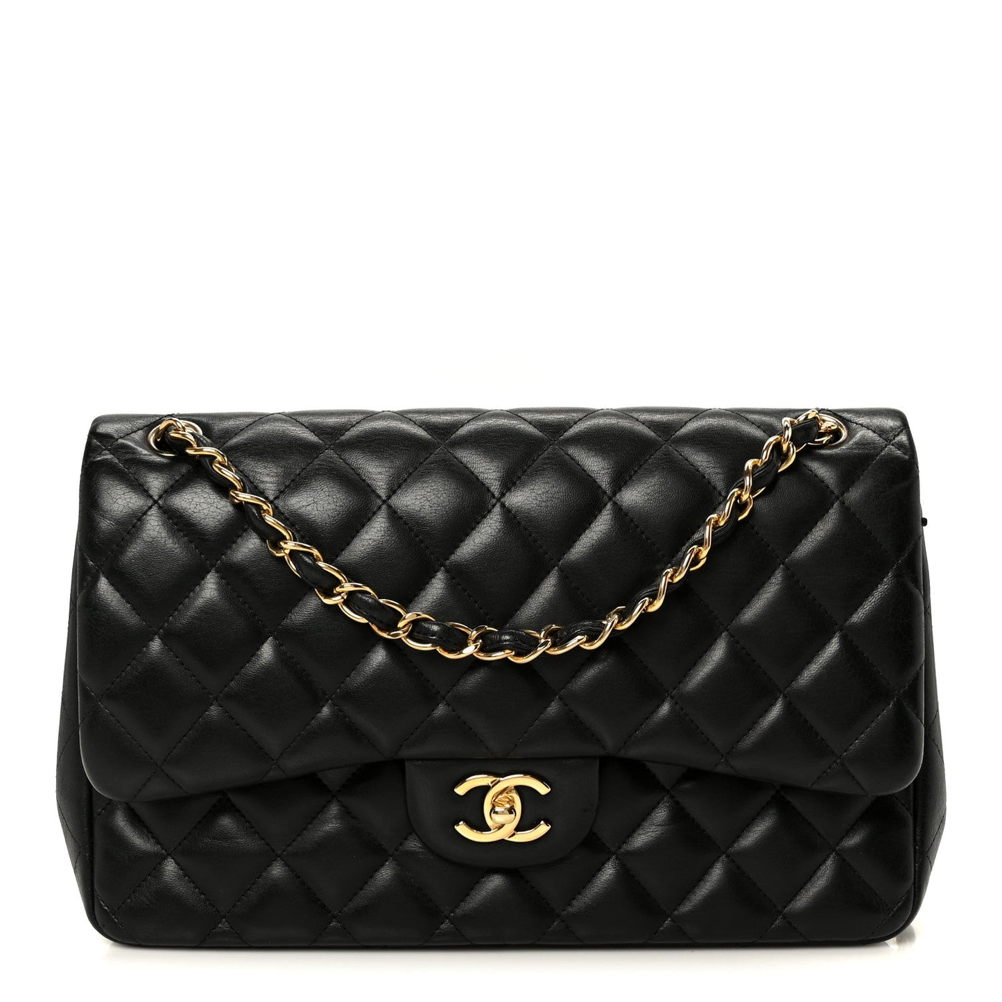 Lambskin Quilted Jumbo Double Flap Black