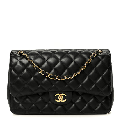 Lambskin Quilted Jumbo Double Flap Black