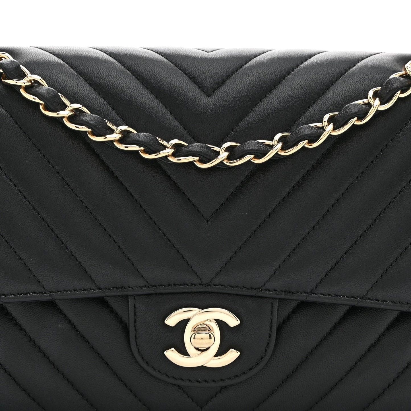 Lambskin Chevron Quilted Medium Double Flap Black