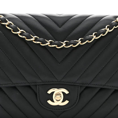Lambskin Chevron Quilted Medium Double Flap Black