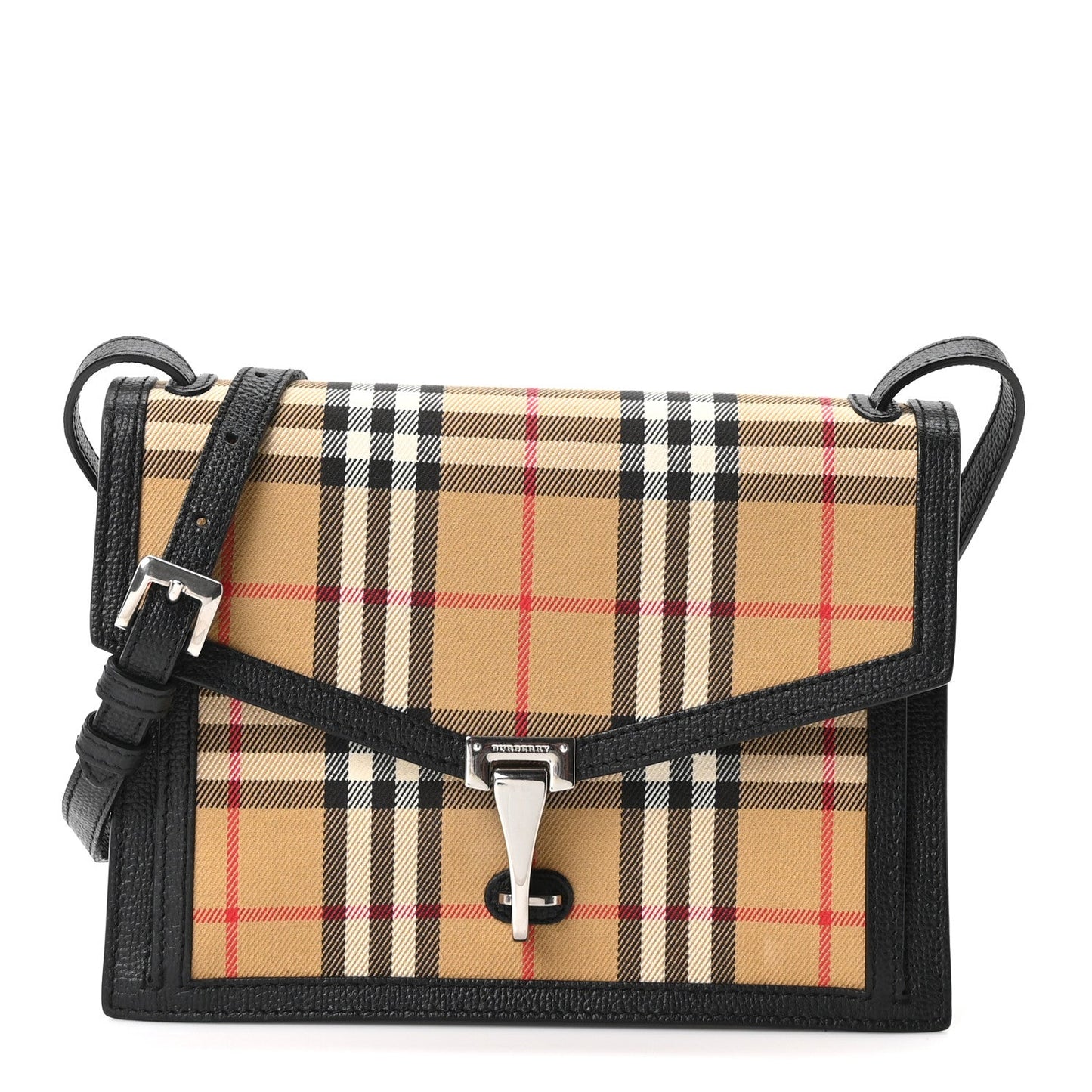 Grainy Calfskin Vintage Check Small Macken Crossbody Bag Black