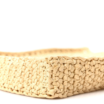 Yarn Raffia Effect Crochet Logo Embroidered Tote Bag Naturale