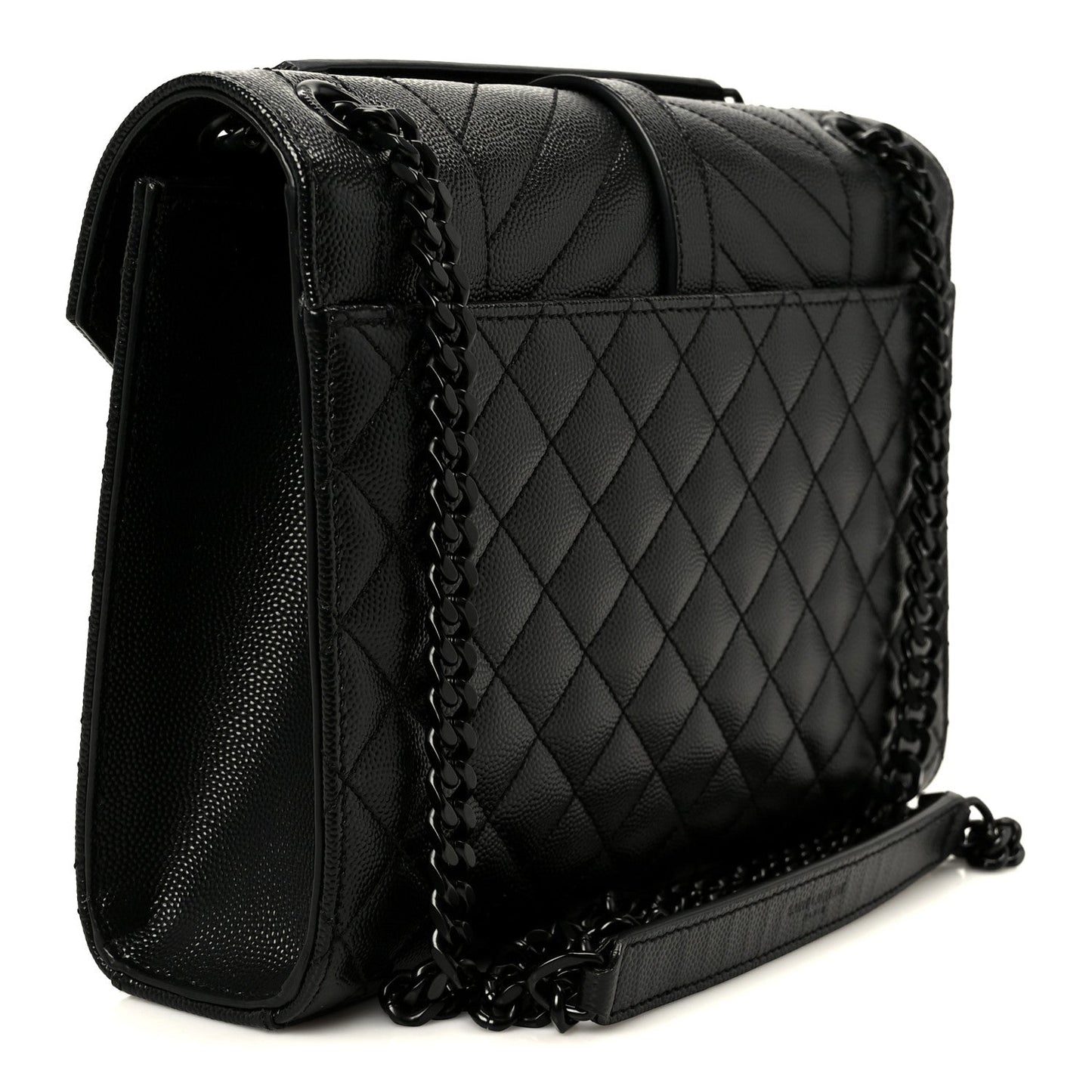 Grain De Poudre Textured Mixed Matelasse Triquilt Medium Monogram Monochrome Satchel Black