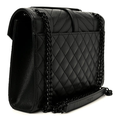 Grain De Poudre Textured Mixed Matelasse Triquilt Medium Monogram Monochrome Satchel Black