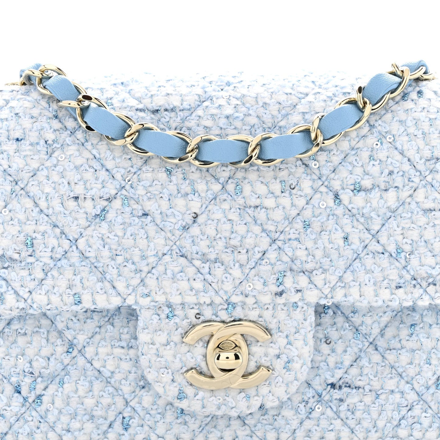 Tweed Quilted Mini Rectangular Flap Blue White Silver