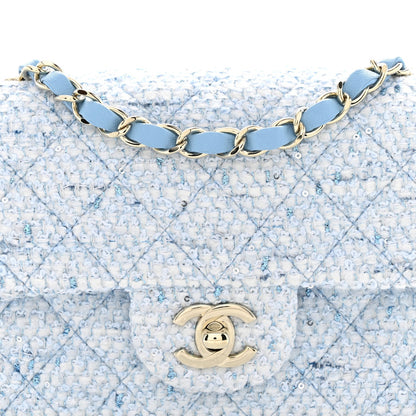 Tweed Quilted Mini Rectangular Flap Blue White Silver