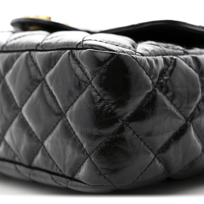 Shiny Crumpled Calfskin Quilted Wavy CC Hobo Black