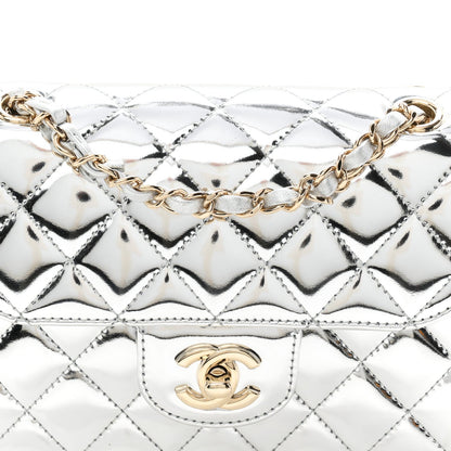 Mirror Calfskin Metallic Calfskin Quilted Hollywood Boulevard Mini Flap With Star Coin Purse Silver