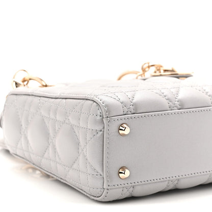 Metallic Lambskin Cannage Mini Lady Dior Grey