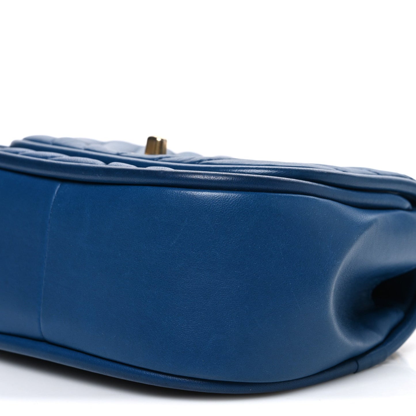 Lambskin Reverse Chevron Quilted Mini Round Top Handle Flap Blue