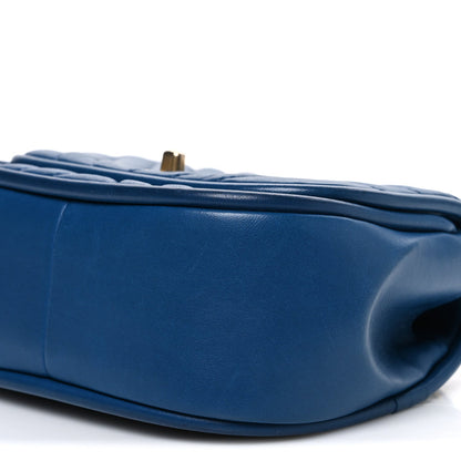 Lambskin Reverse Chevron Quilted Mini Round Top Handle Flap Blue