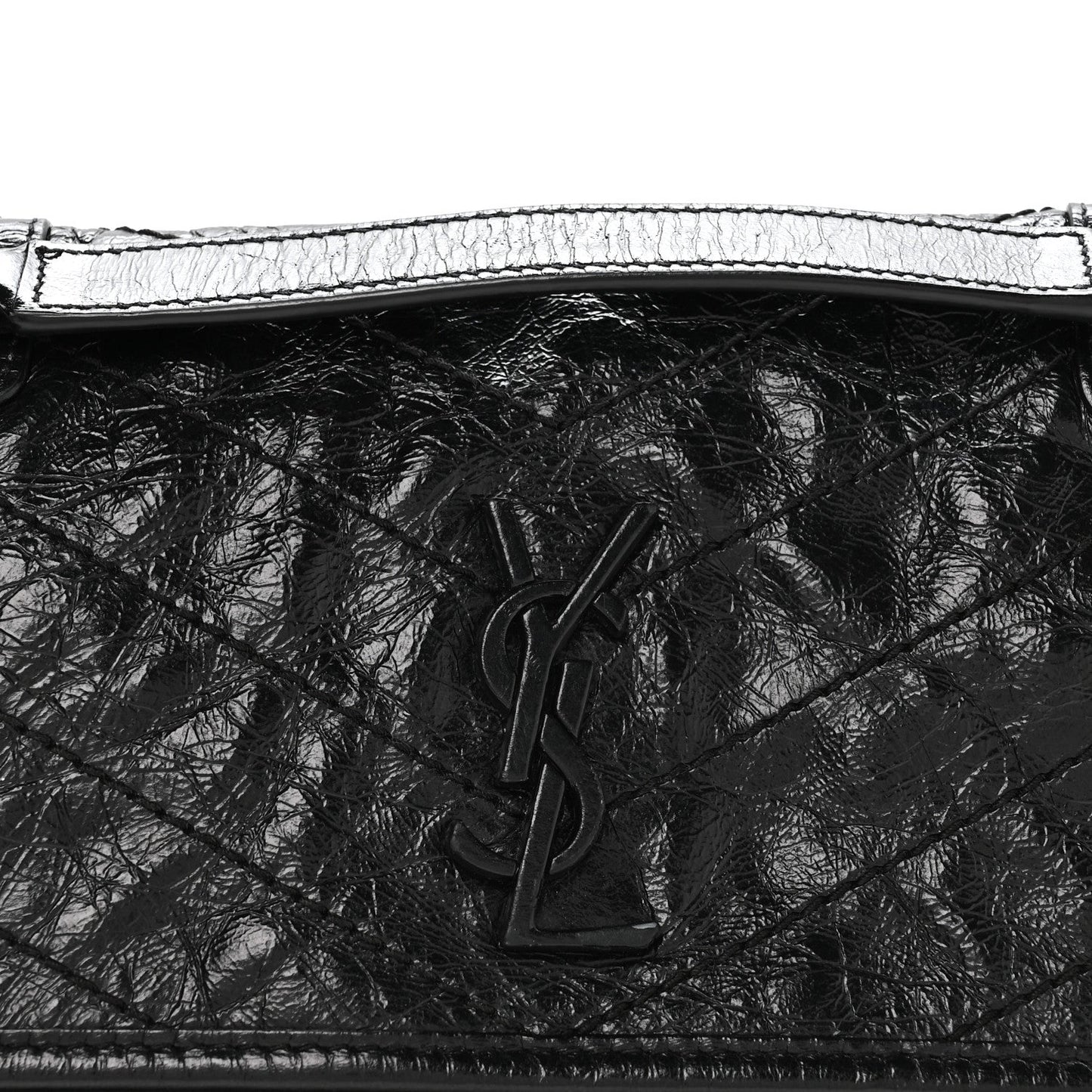 Crinkled Calfskin Matelasse Monogram Baby Niki Chain Satchel Black