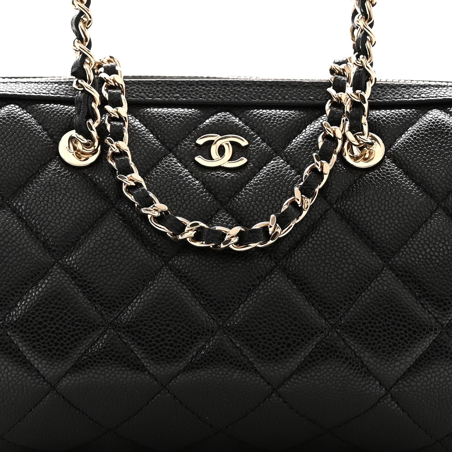Caviar Quilted Barrel Clutch With Chain  Black
