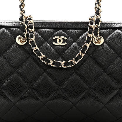Caviar Quilted Barrel Clutch With Chain  Black