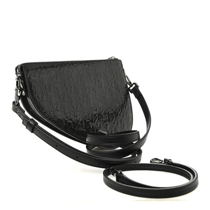 Patent Oblique Embossed Saddle Boxy Bag Black