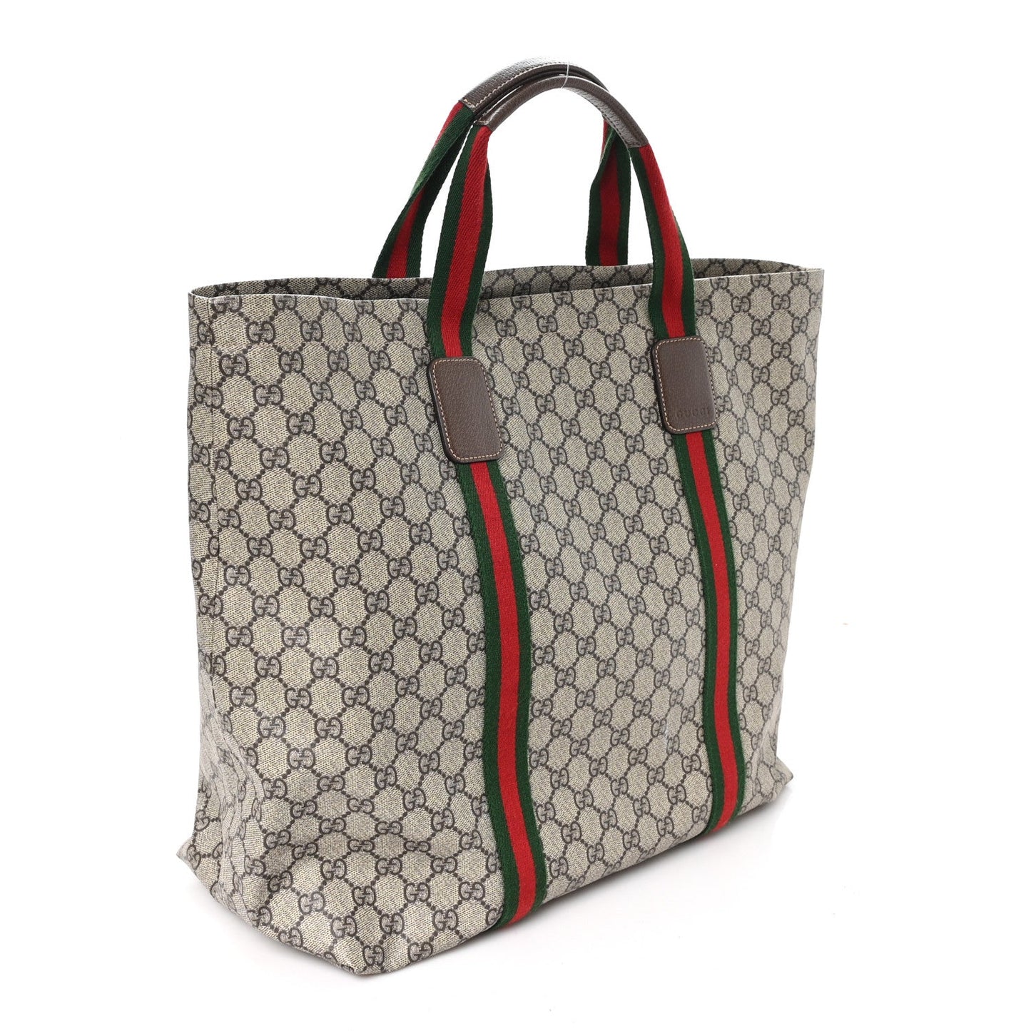 Tender GG Supreme Monogram Textured Dollar Calfskin Web Tote Beige Ebony New Acero