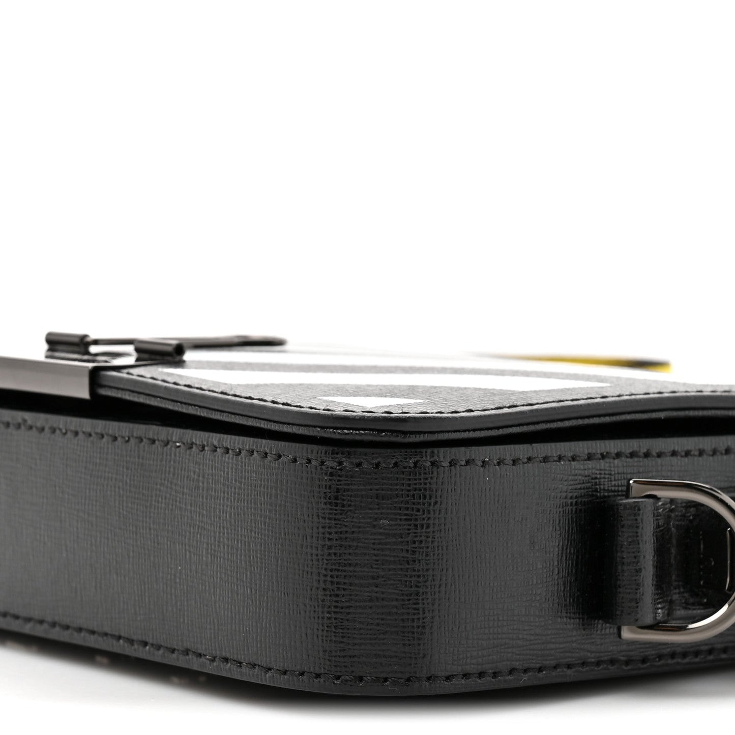 Saffiano Striped Mini Diag Binder Clip Bag Black White Yellow