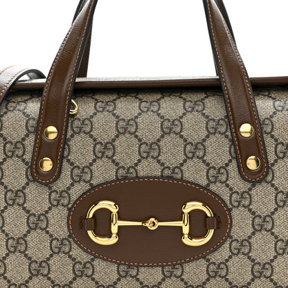 GG Supreme Monogram Azalea Calfskin Mini Horsebit 1955 Foldover Top Handle Bag Beige Ebony Brown Sugar